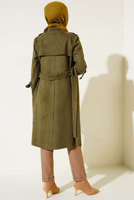 Kuşaklı Araboy Süet Trençkot Haki - Trençkot