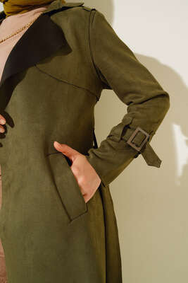 Kuşaklı Araboy Süet Trençkot Haki - Trençkot