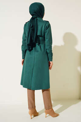 Kuşaklı Araboy Süet Trençkot Zümrüt Yeşili - Trençkot