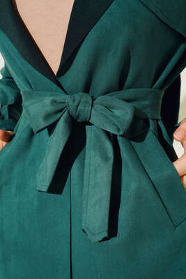 Kuşaklı Araboy Süet Trençkot Zümrüt Yeşili - Trençkot