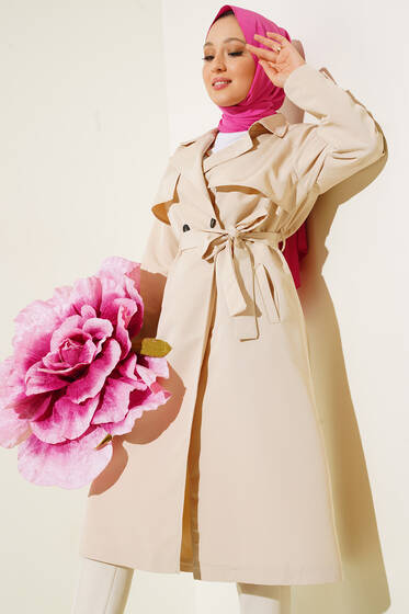 Kuşaklı Araboy Trenç Bej - Trençkot Kadın