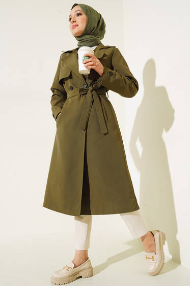 Kuşaklı Araboy Trenç Haki - Haki Trençkot