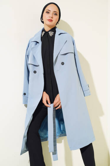 Kuşaklı Araboy Trenç Mavi - Trençkot