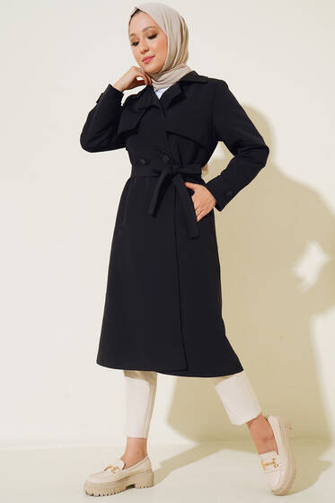 Kuşaklı Araboy Trenç Siyah - Trençkot