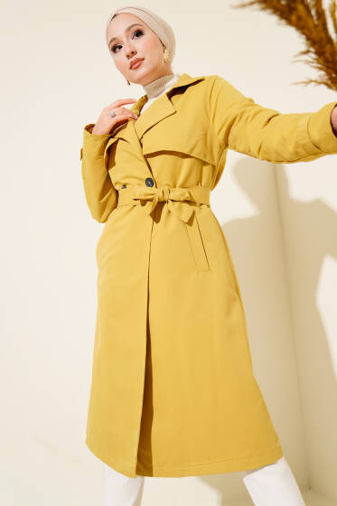 Kuşaklı Araboy Trenç Yağ Yeşili - Trençkot