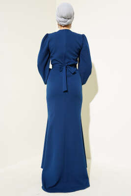 Kuşaklı Balık Elbise İndigo - Tesettür Elbise