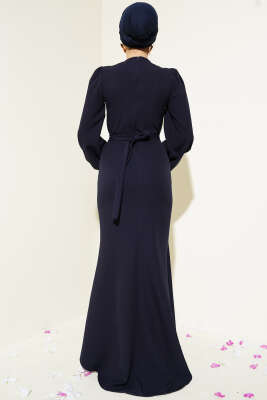 Kuşaklı Balık Elbise Lacivert - Tesettür Elbise