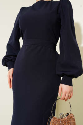 Kuşaklı Balık Elbise Lacivert - Tesettür Elbise