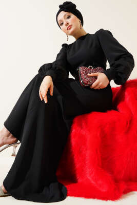 Kuşaklı Balık Elbise Siyah