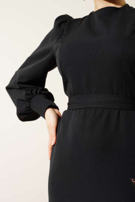 Kuşaklı Balık Elbise Siyah - Tesettür Elbise