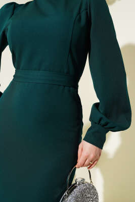 Kuşaklı Balık Elbise Zümrüt - Tesettür Elbise