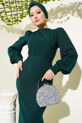 Kuşaklı Balık Elbise Zümrüt - Tesettür Elbise