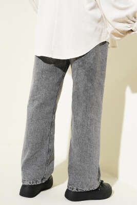 Kuşaklı Bel Lastikli Kot Pantolon Füme - 300-500 TL Ürünler