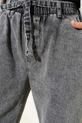 Kuşaklı Bel Lastikli Kot Pantolon Füme - 300-500 TL Ürünler