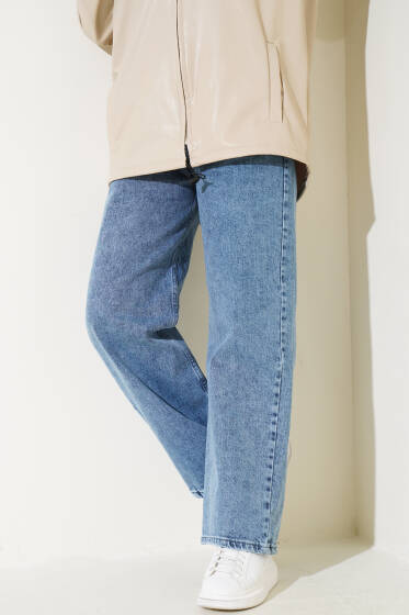 Kuşaklı Bel Lastikli Kot Pantolon Kar Orta - Pantolon