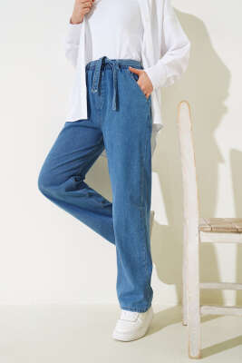 Kuşaklı Bel Lastikli Kot Pantolon Kot - 300-500 TL Ürünler