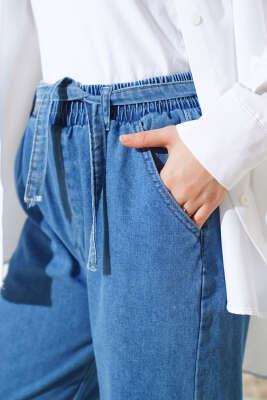 Kuşaklı Bel Lastikli Kot Pantolon Kot - 300-500 TL Ürünler