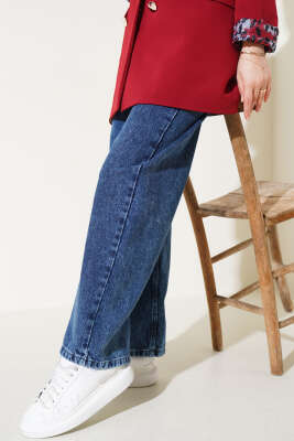 Kuşaklı Bel Lastikli Kot Pantolon Koyu Mavi - 300-500 TL Ürünler