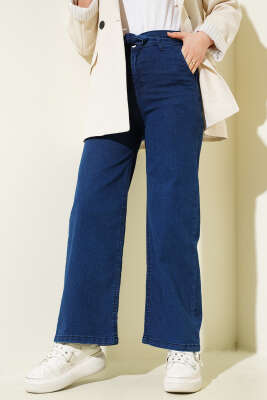Kuşaklı Beli Lastikli Kot Pantolon Lacivert - 500-700 TL Ürünler