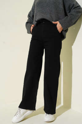 Kuşaklı Beli Lastikli Kot Pantolon Siyah - Pantolon