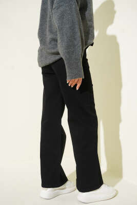 Kuşaklı Beli Lastikli Kot Pantolon Siyah - Pantolon