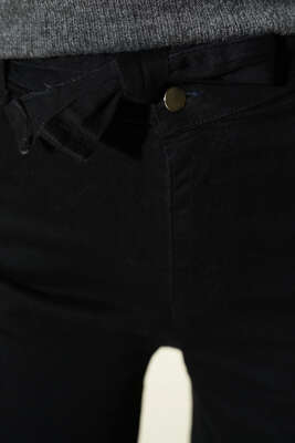 Kuşaklı Beli Lastikli Kot Pantolon Siyah - Pantolon