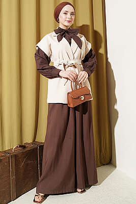 Kuşaklı Blazer Yelek Bej - Yelek