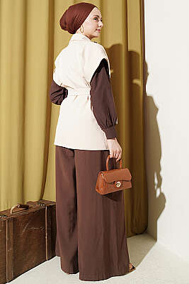 Kuşaklı Blazer Yelek Bej - Yelek