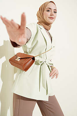 Kuşaklı Blazer Yelek Çağla Yeşili - MD TREND