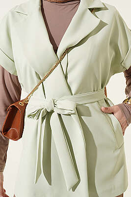 Kuşaklı Blazer Yelek Çağla Yeşili - Yelek