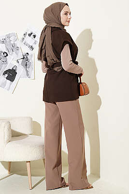 Kuşaklı Blazer Yelek Kahve - Yelek