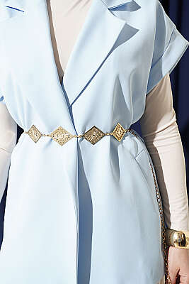 Kuşaklı Blazer Yelek Mavi - Yelek