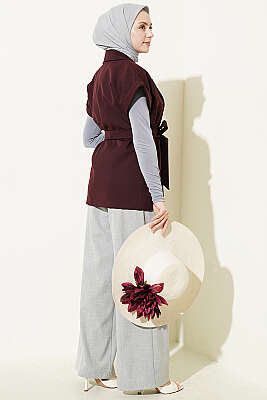 Kuşaklı Blazer Yelek Mürdüm - Yelek