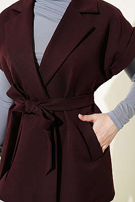 Kuşaklı Blazer Yelek Mürdüm - Yelek