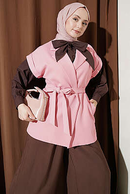 Kuşaklı Blazer Yelek Pudra - MD TREND