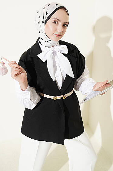 Kuşaklı Blazer Yelek Siyah - Yelek