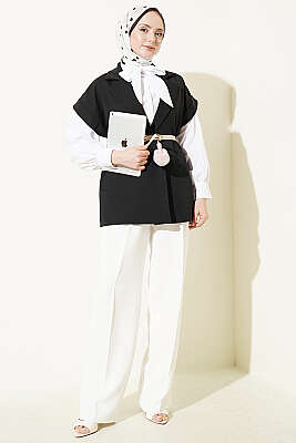 Kuşaklı Blazer Yelek Siyah - Yelek