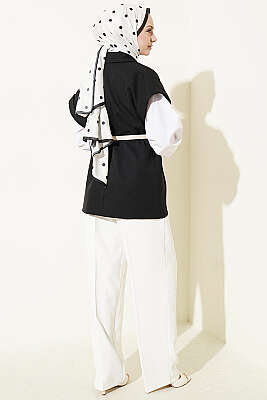 Kuşaklı Blazer Yelek Siyah - Yelek