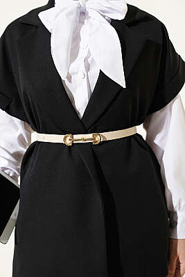 Kuşaklı Blazer Yelek Siyah - Yelek