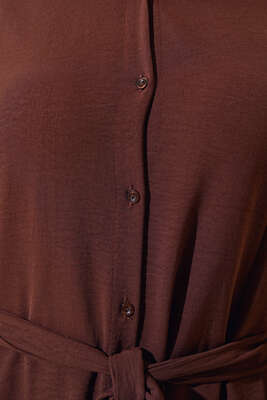 Kuşaklı Boydan Düğmeli Elbise Kahve - Thumbnail