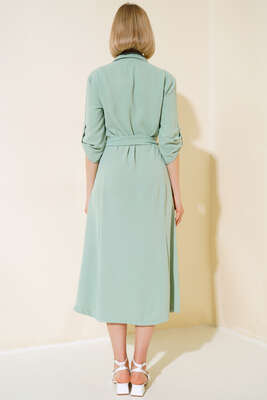 Kuşaklı Boydan Düğmeli Elbise Mint - Thumbnail
