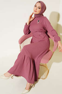 Kuşaklı Bürümcük Elbise Magenta - NEVA MODA