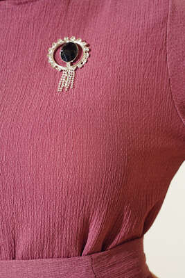 Kuşaklı Bürümcük Elbise Magenta - Tesettür Elbise