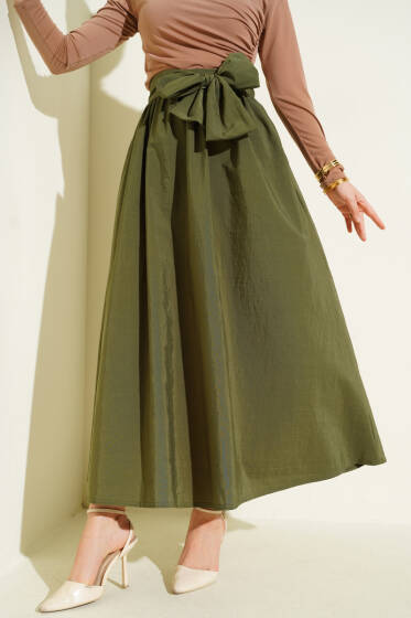 Kuşaklı Çan Etek Haki - Etek