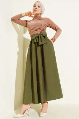 Kuşaklı Çan Etek Haki - Etek