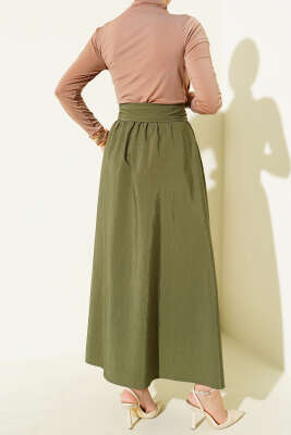 Kuşaklı Çan Etek Haki - Etek