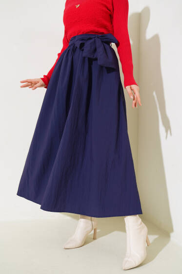 Kuşaklı Çan Etek Lacivert - Etek