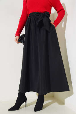 Kuşaklı Çan Etek Siyah - Uzun Etek