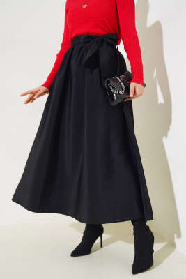 Kuşaklı Çan Etek Siyah - VAV TEKSTİL