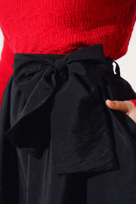 Kuşaklı Çan Etek Siyah - Uzun Etek